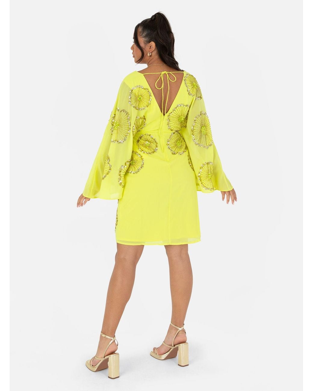 Maya Deluxe Yellow Cape Sleeve Mini Dress