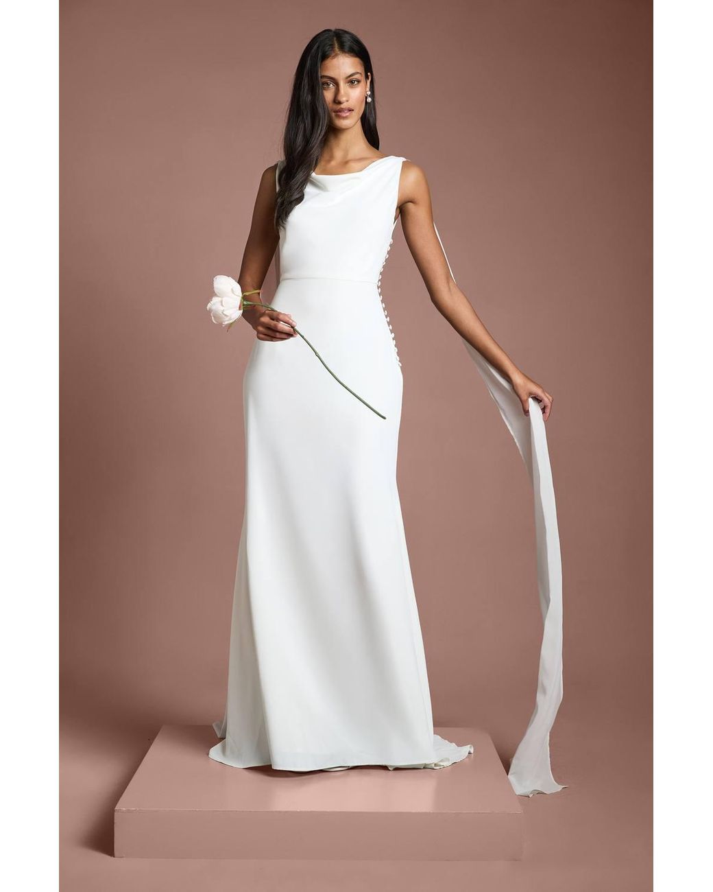 Coast Brown Petite Chiffon Cowl Back Detail Wedding Dress