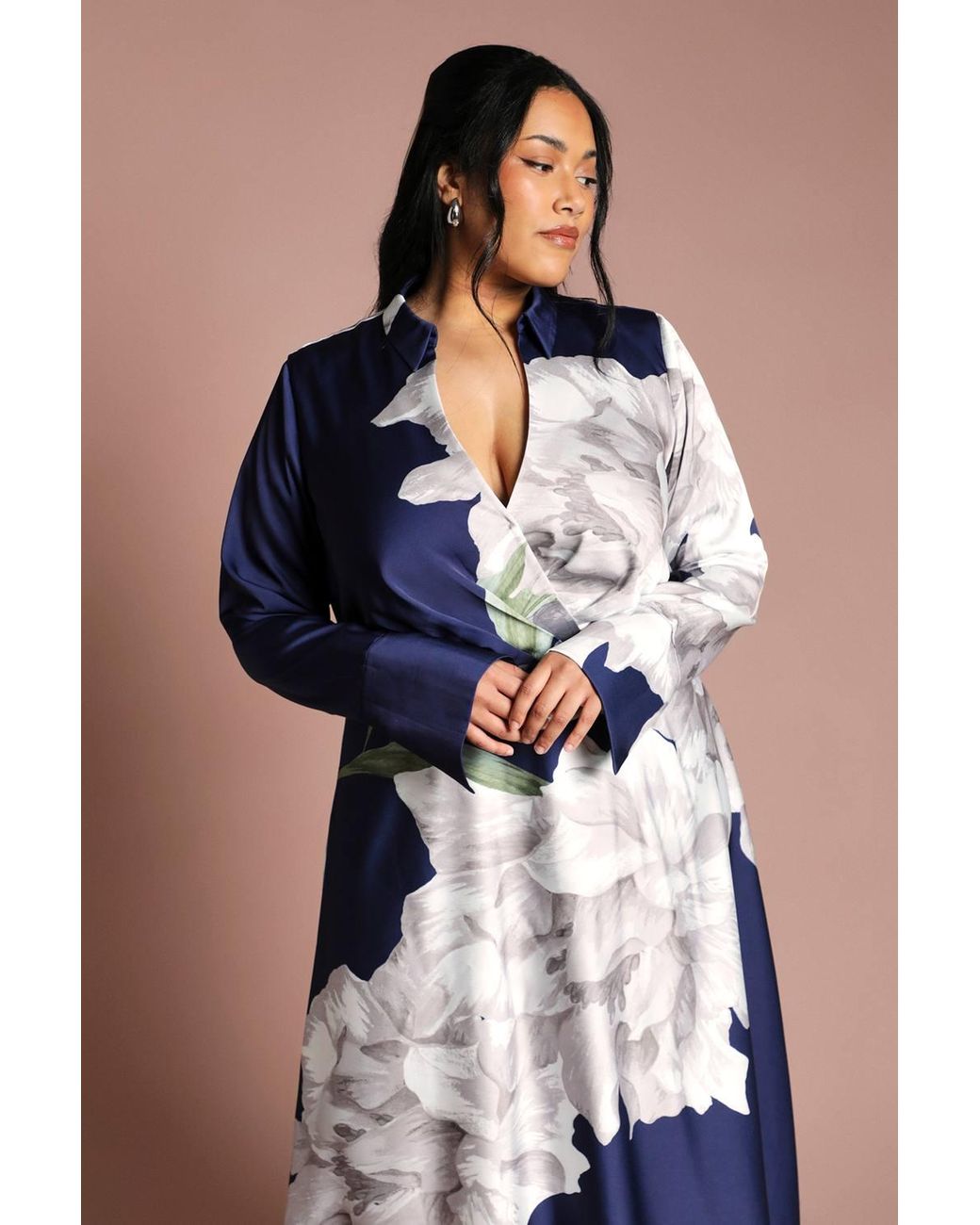 Coast Blue Plus Placement Print Wrap Front Maxi Gown