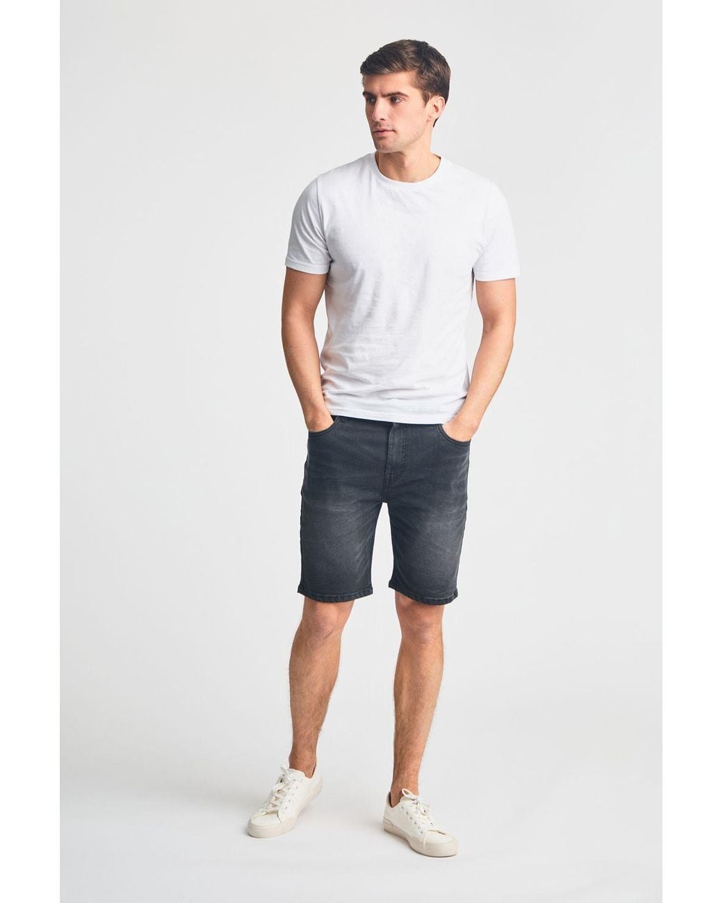 Tokyo Laundry Blue Cotton Blend Regular-Fit Denim Shorts for men