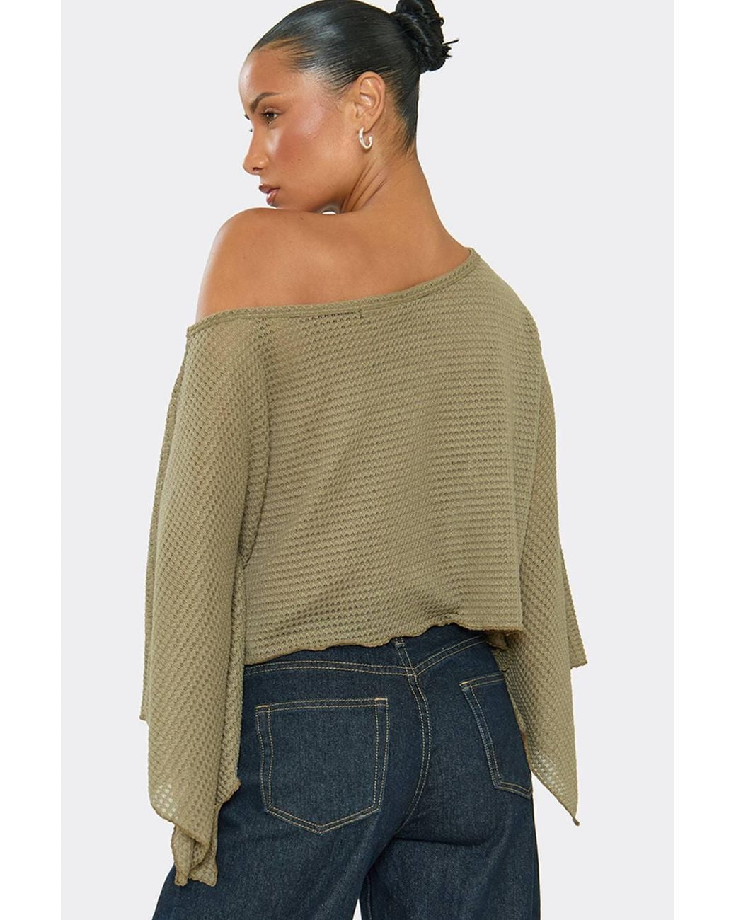 EGO Green Long Sleeve Off-The Shoulder Top