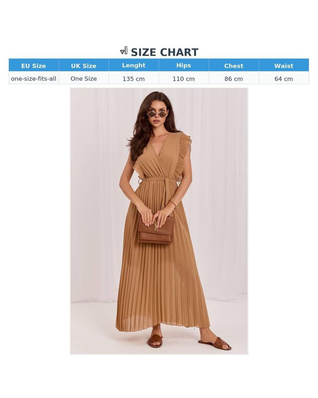 Love Lace Brown Viscose Wrap Sleeveless Midi Dress With Ties