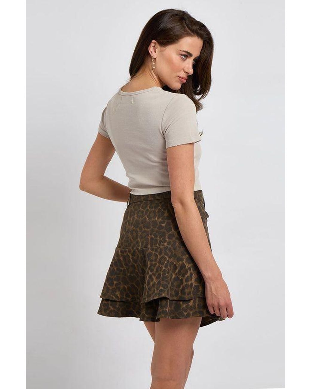 Urban Bliss Brown Leopard Tiered Mini Skirt
