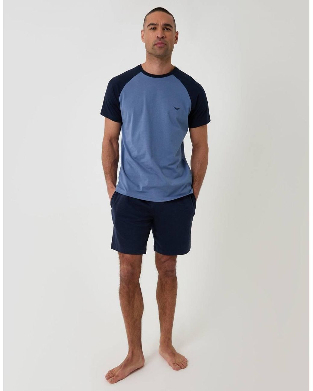 Threadbare Blue Raglan Short Sleeve Top & Shorts Lounge Set for men