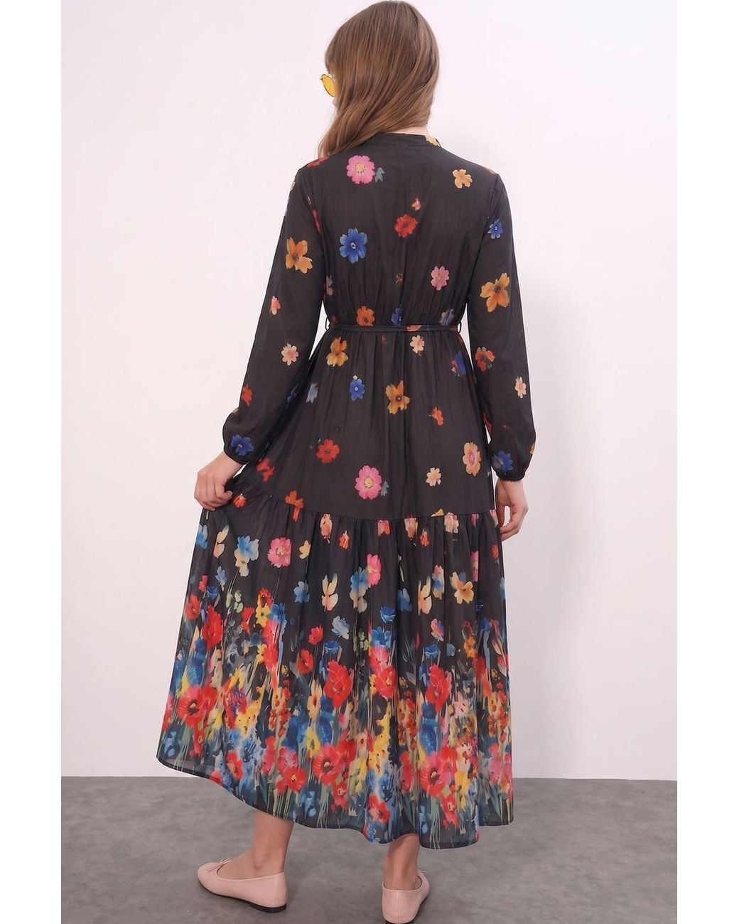 Bigdart Blue Buttoned Crew Neck Maxi Dress With Waistband