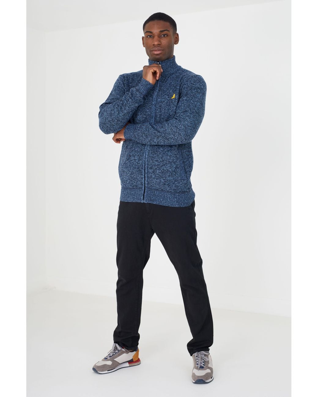 Brave Soul Blue Funnel Neck Zip Through Knitted Jumper for men