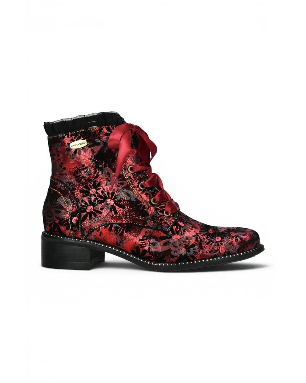 Infinity Leather Red Floral Gothic Victorian Leather Heeled Boots