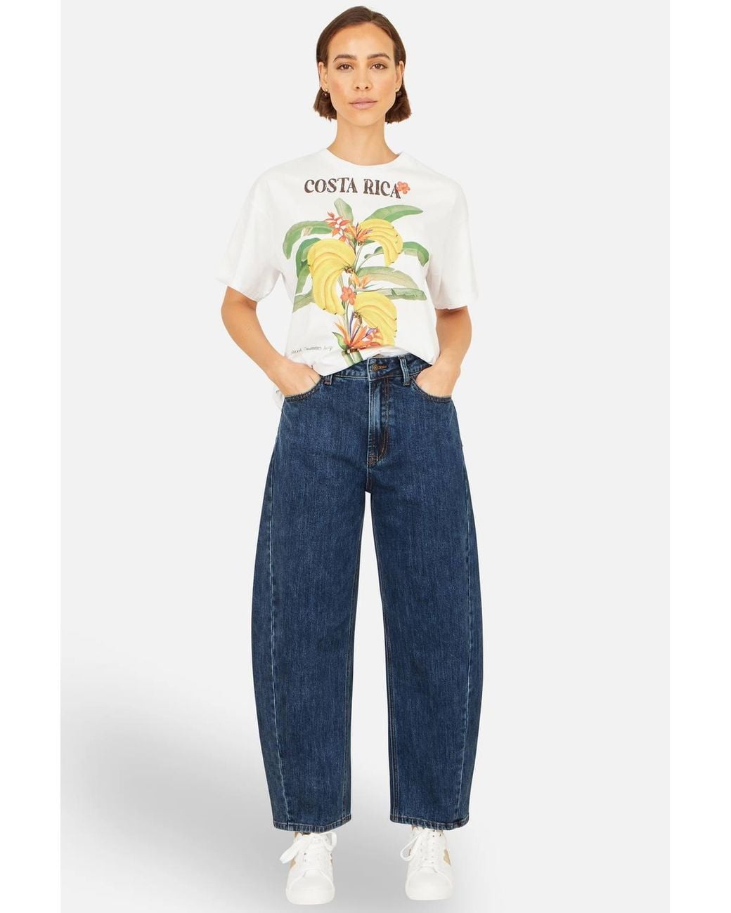 Yumi' Blue Denim Barrel Relaxed Fit Jeans