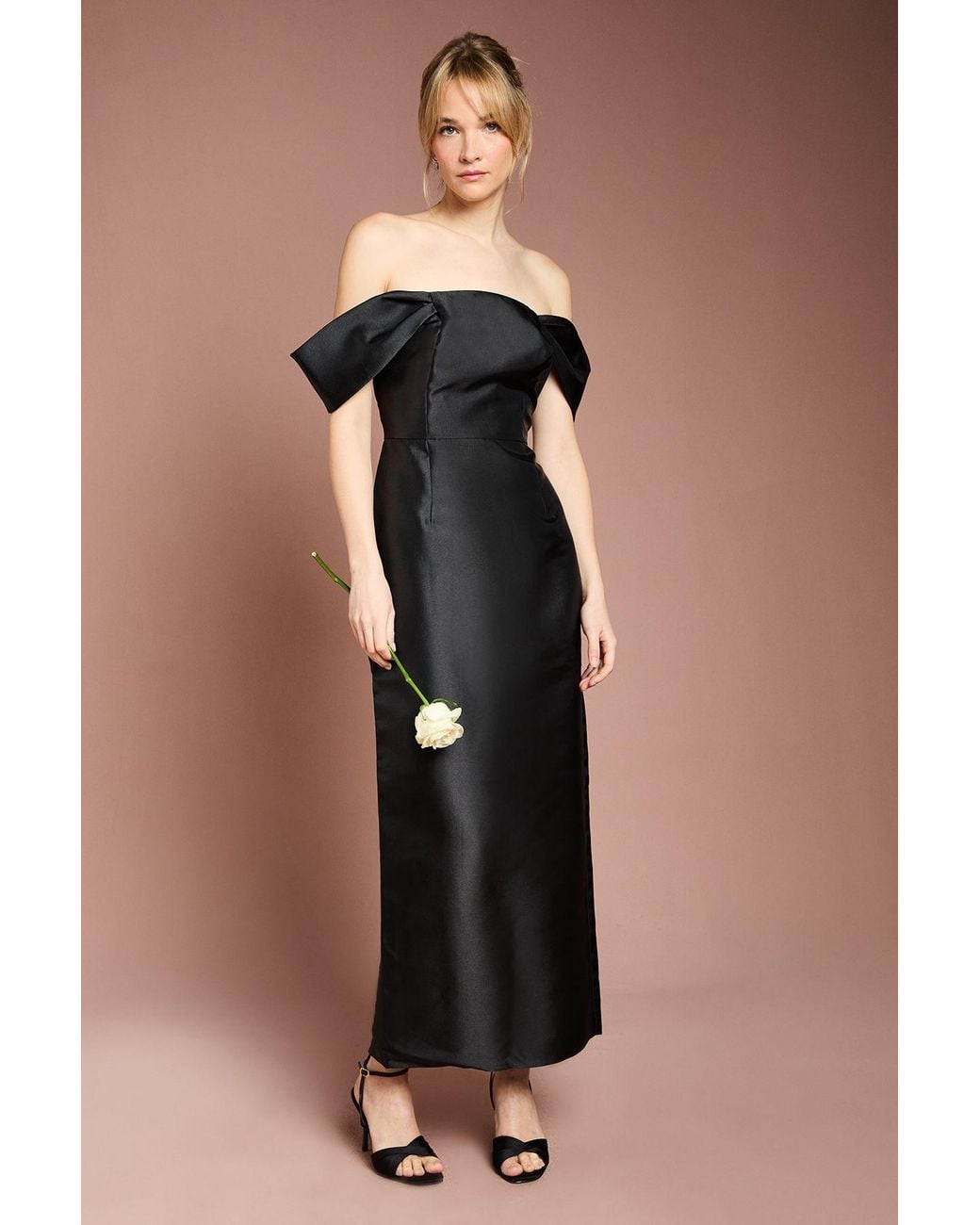 Coast Black Honoured Twill Bardot Column Midi Bridesmaid Dress