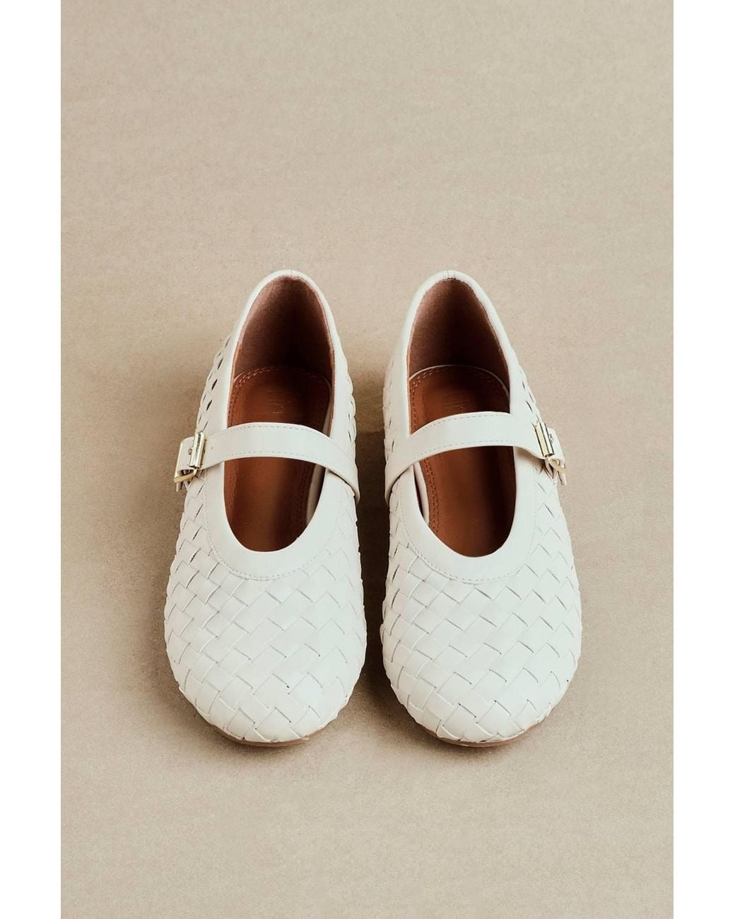 Linzi White Daily Nude Faux Leather Woven Mary Jane Pump