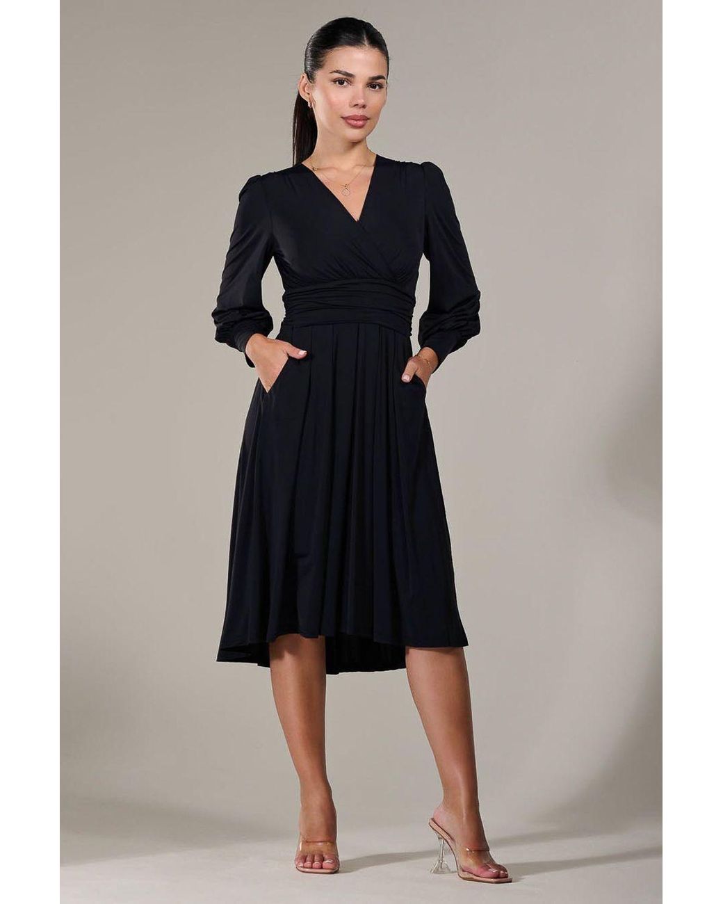 Jolie Moi Blue Long Sleeve Soft Silky Jersey Midi Dress