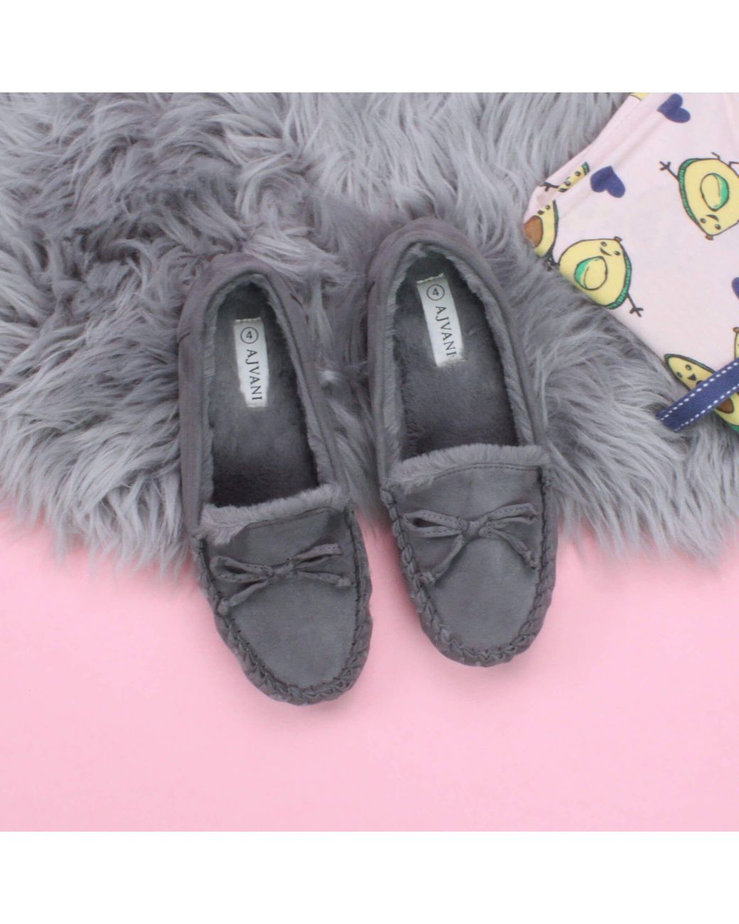 AJVANI Gray Flat Heel Boat Shoes Moccasins Slippers