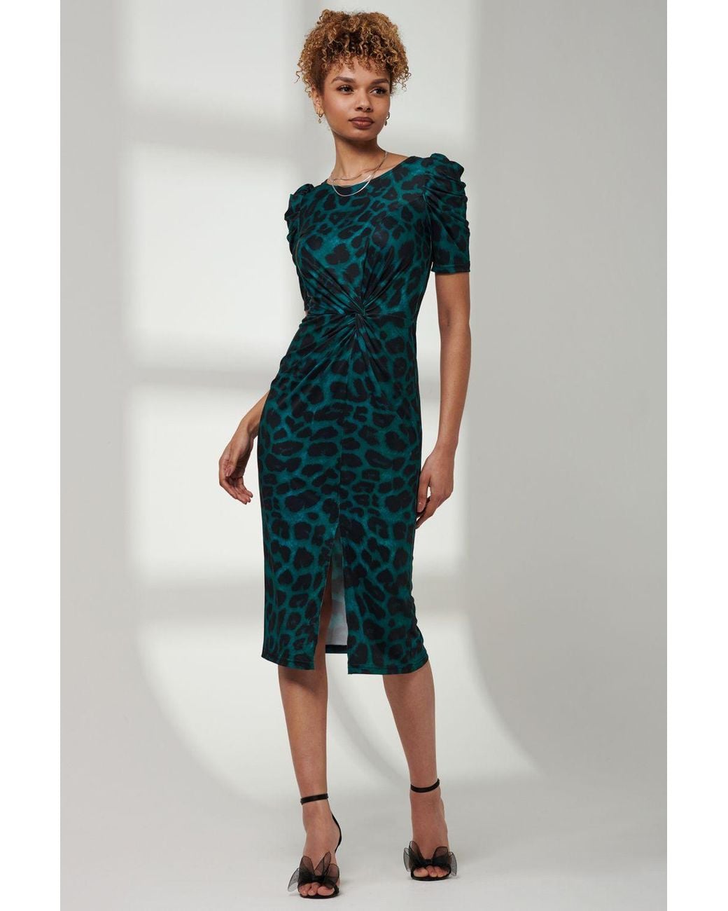 Jolie Moi Green Arica Jersey Puff Sleeve Bodycon Midi Dress