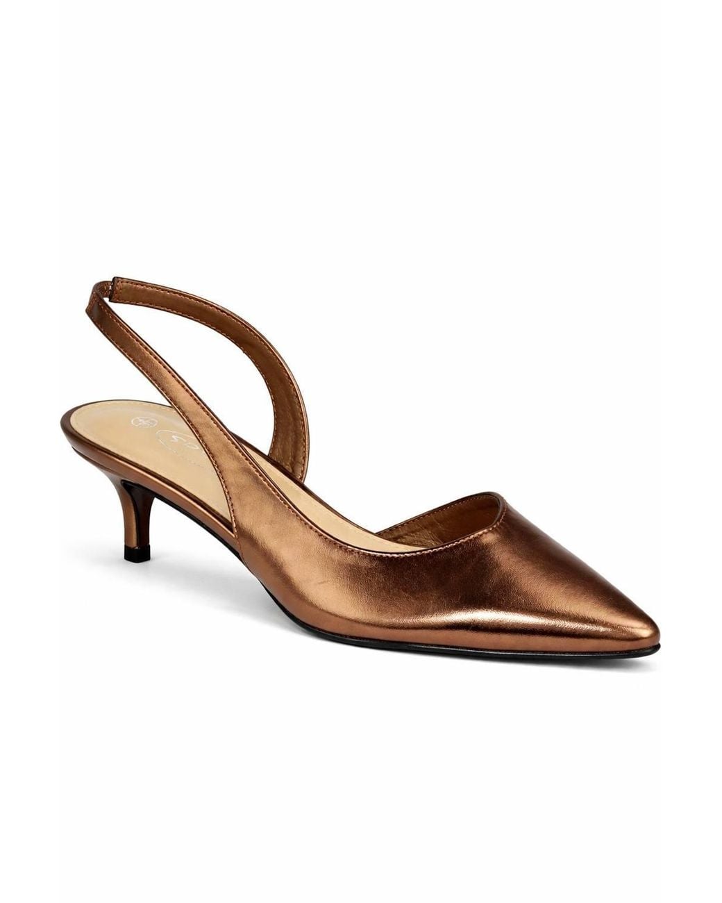 Spot on Natural Pointed Toe Slingback Kitten Heel Court Shoe