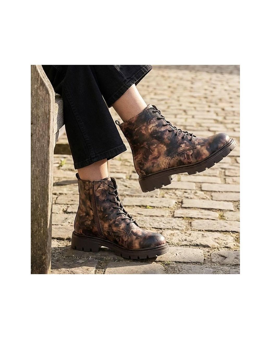 Pavers Brown Lace-Up Block-Heeled Boots