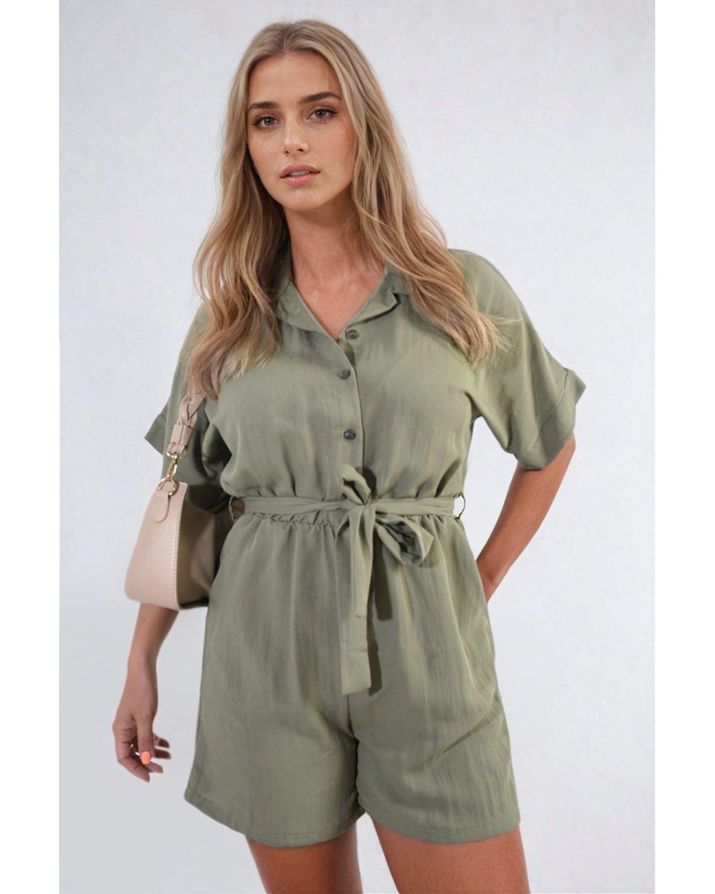 IKRUSH Natural Brenda Buttoned Tie Waist Romper