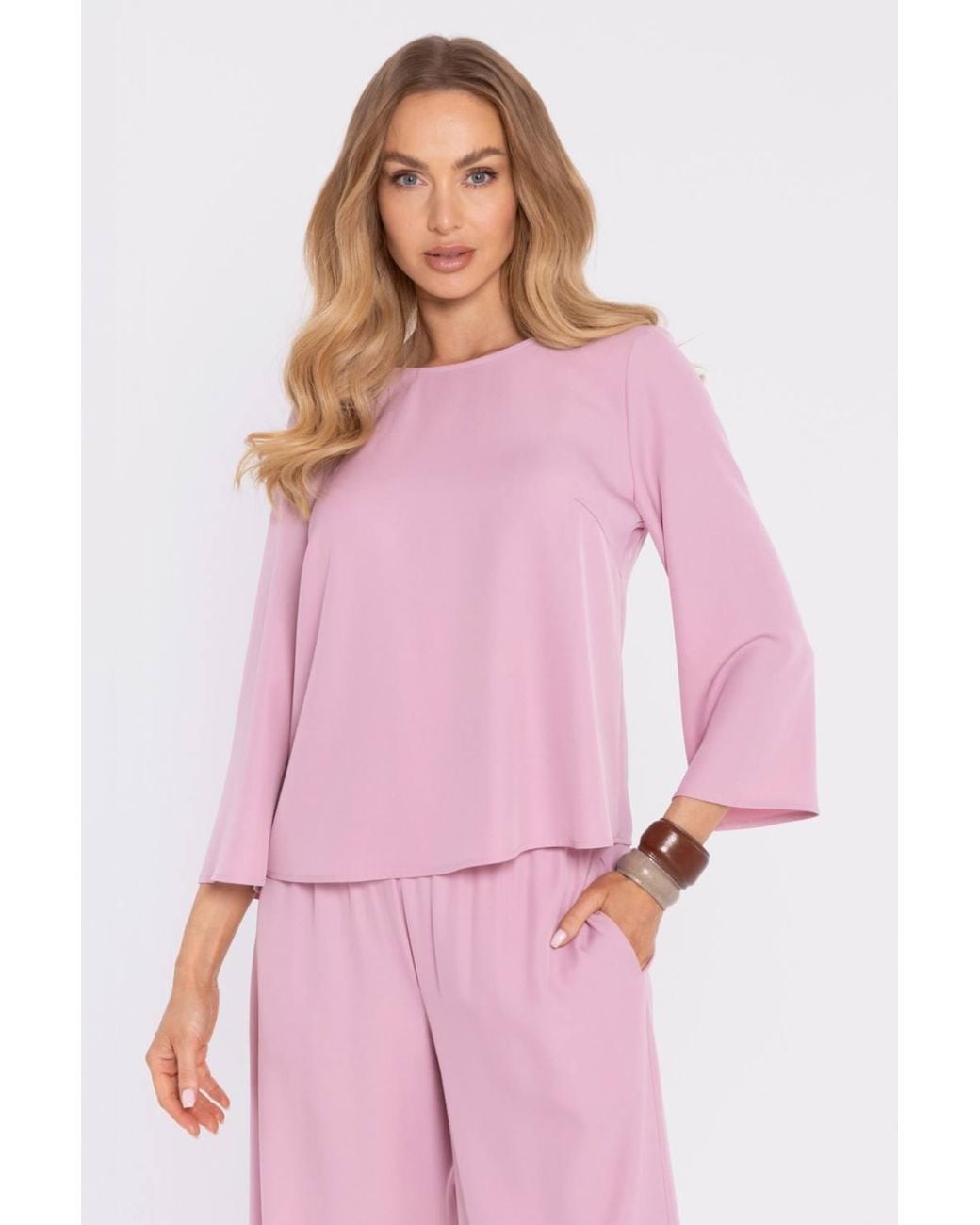 Love Lace Pink Stretch Blouse With Long Sleeves
