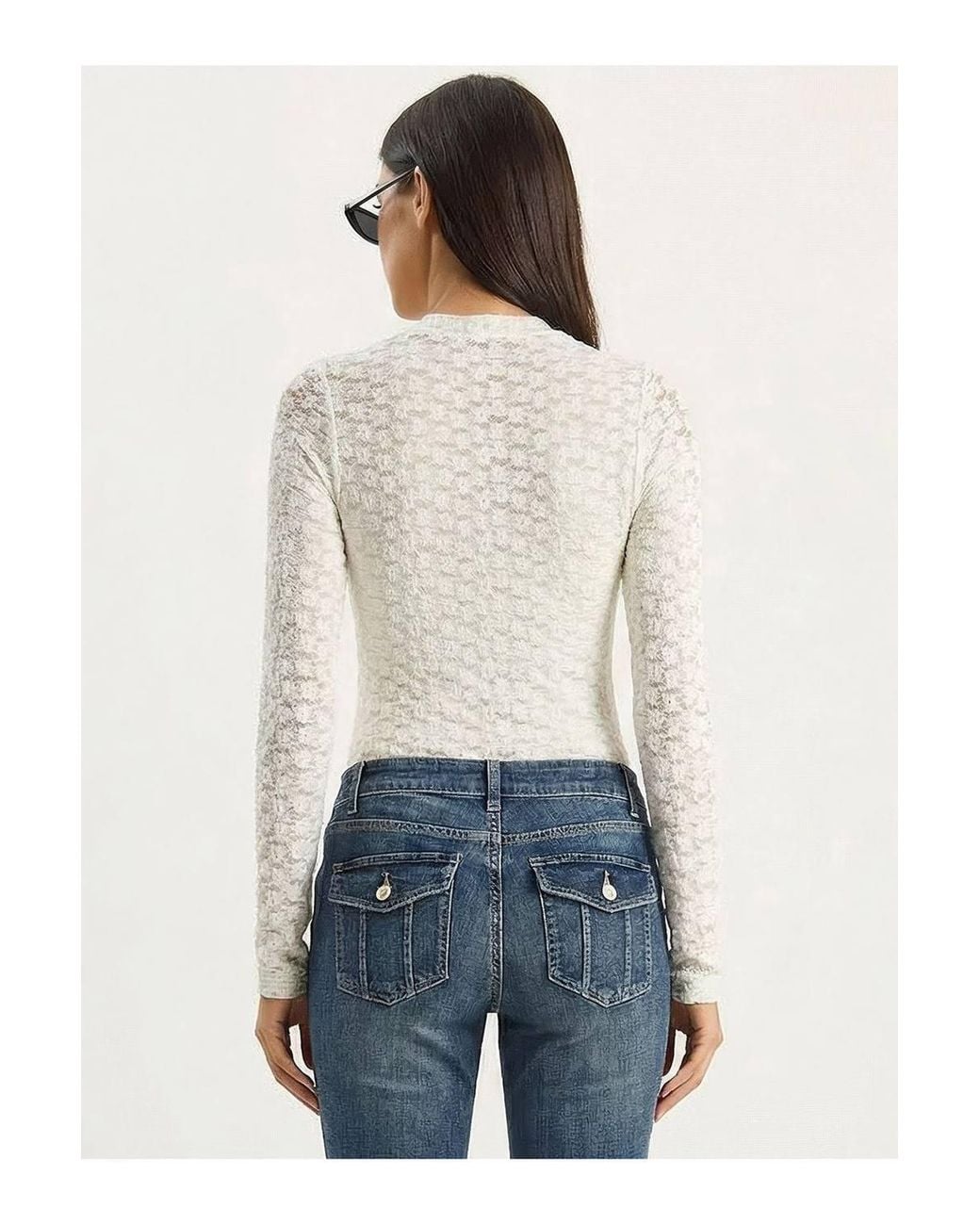 Bianco Lucci White Half Turtleneck Lace Blouse