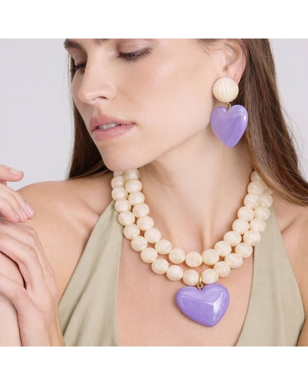 Michael Nash Jewelry Purple Amour Carved Mother Of Pearl Resin With Heart Drop Earrings