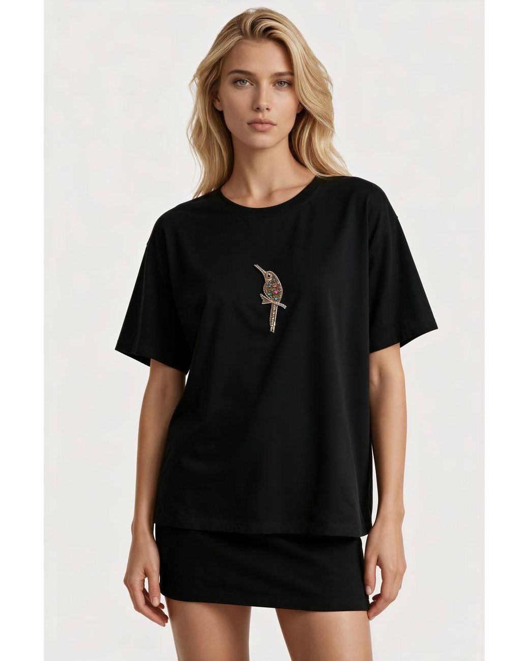 Msn-Collection Black Cotton T-Shirt