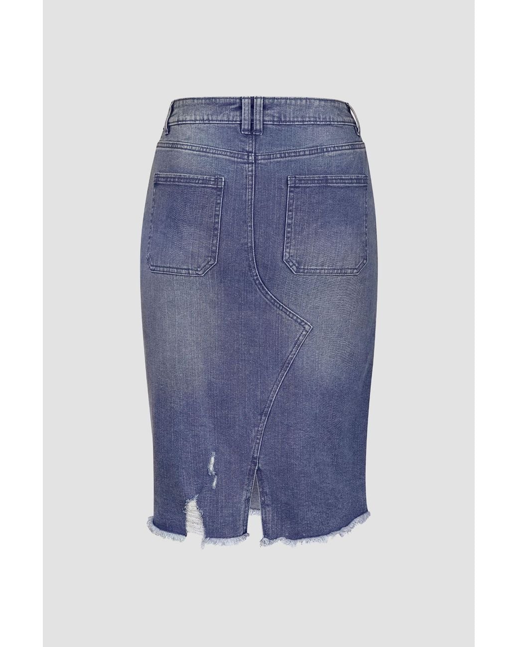 Enorsia Blue Distressed Knee Length Denim Skirt