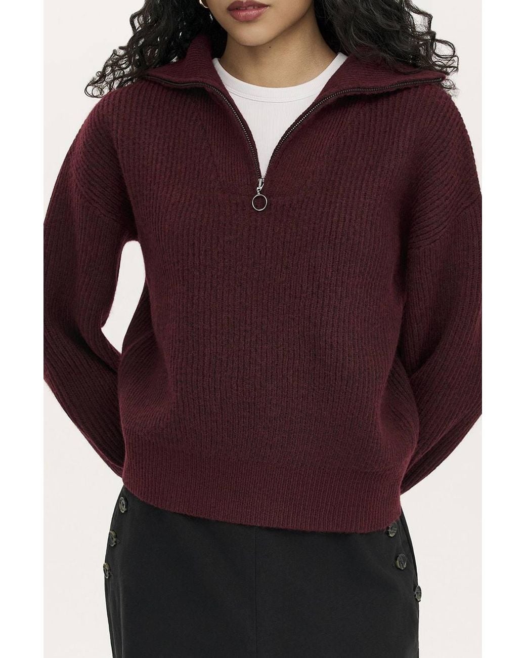 Finery London Red Maddy Funnel Neck Half Zip Jumper