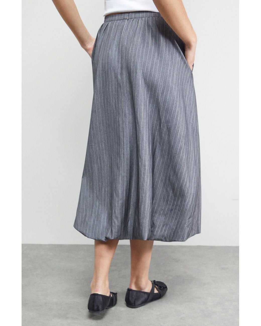 Warehouse Blue Pinstripe Bubble Hem Midi Skirt