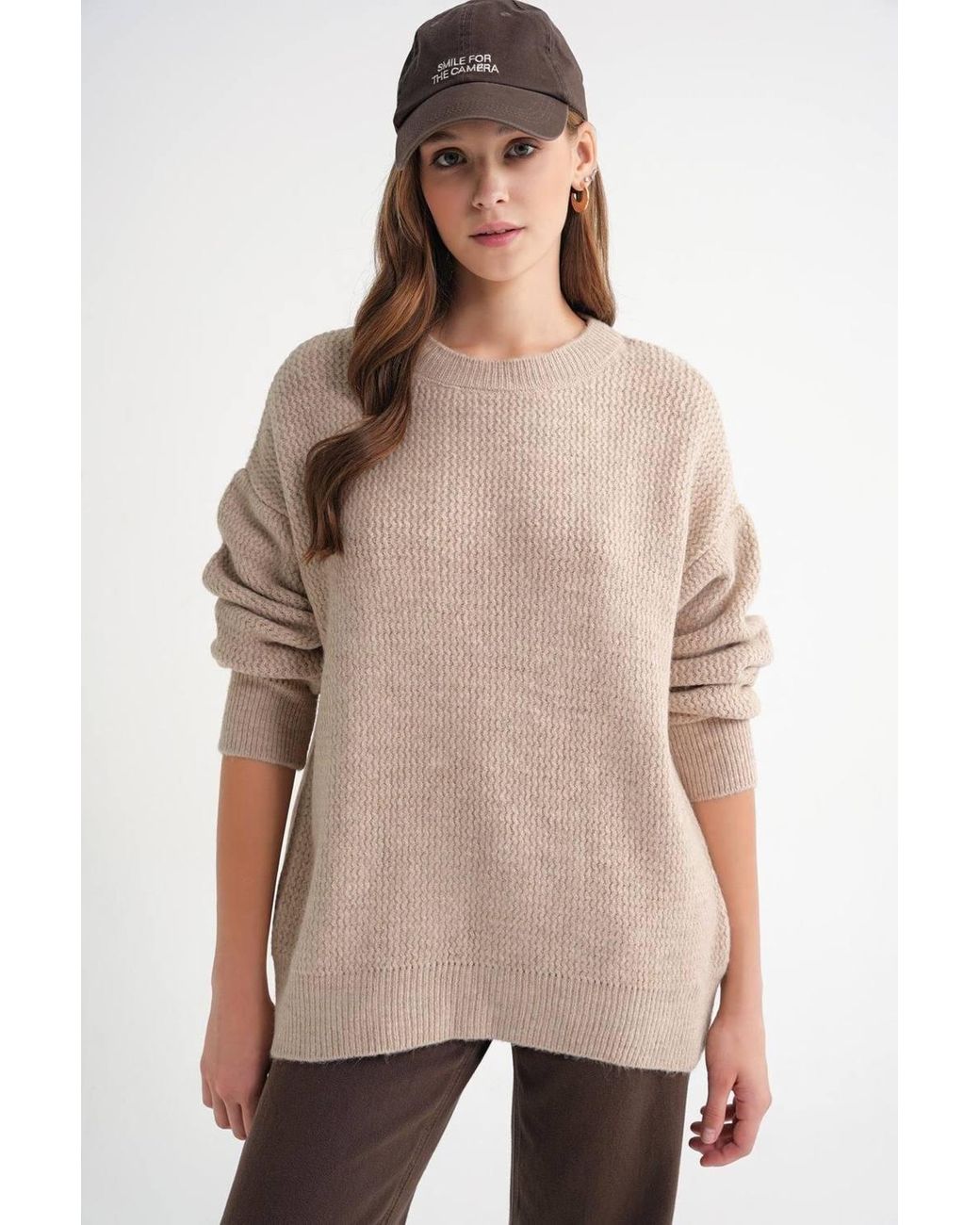 MixRay Natural Long Sleeve Ribbed Knit Sweater