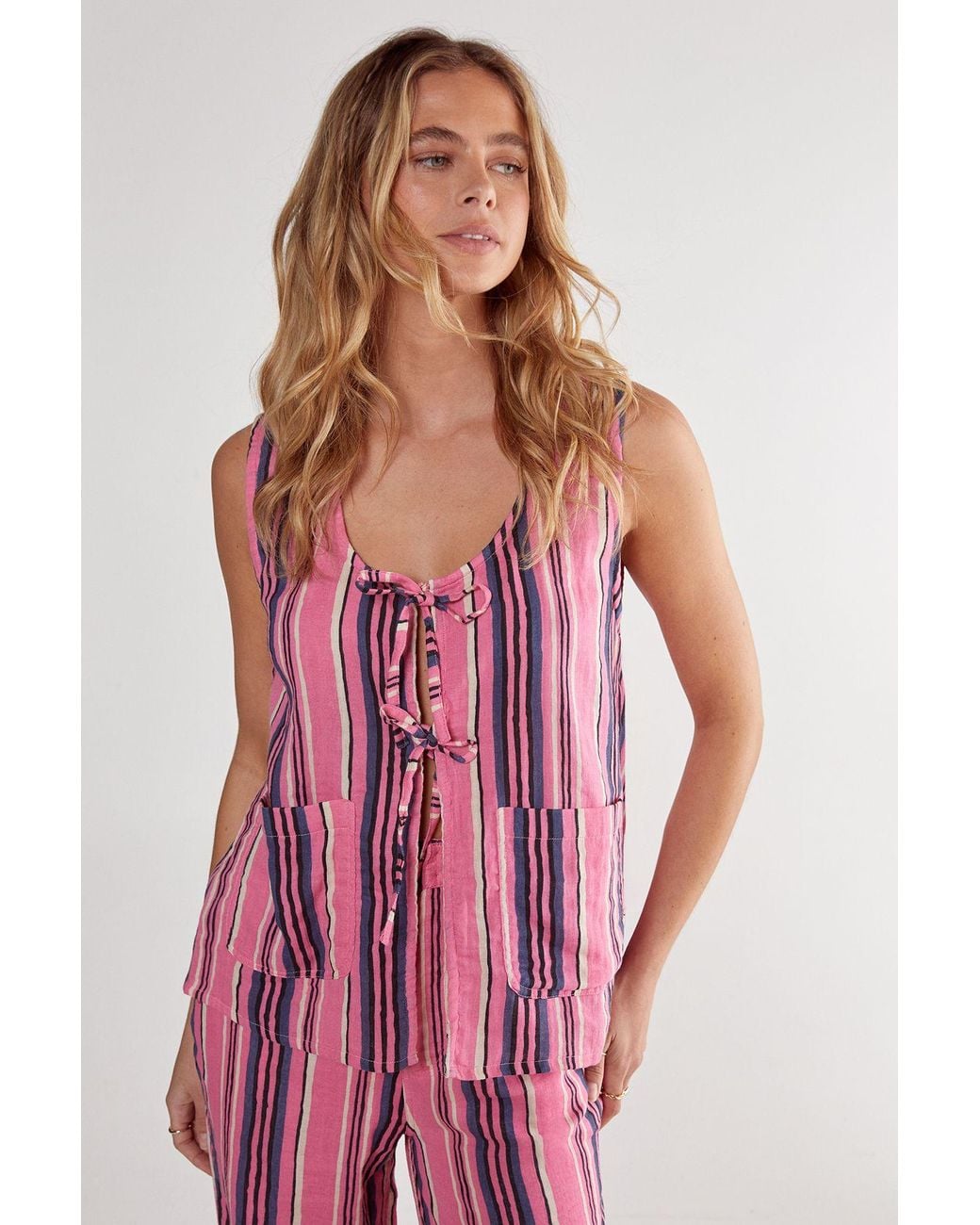 Nasty Gal Pink Stripe Tie Front Vest