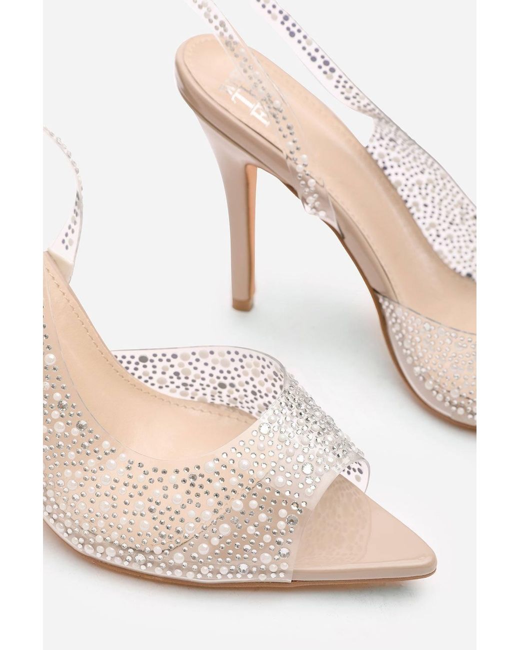 Where's That From Black 'Rheal' Embellished Clear Upper Slingback Heels