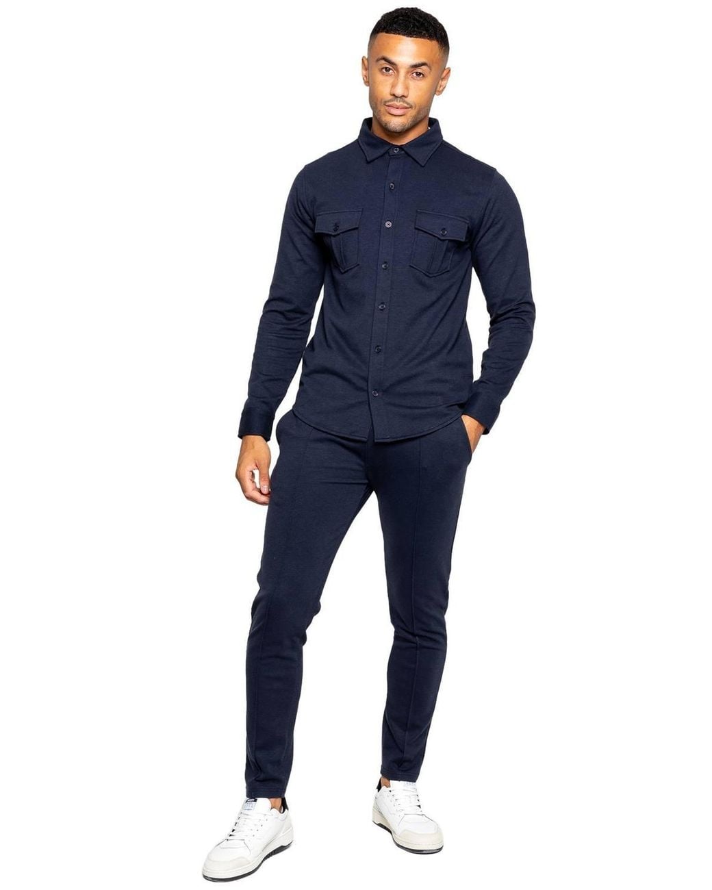 Enzo Blue Smart Stretch Overshirt for men