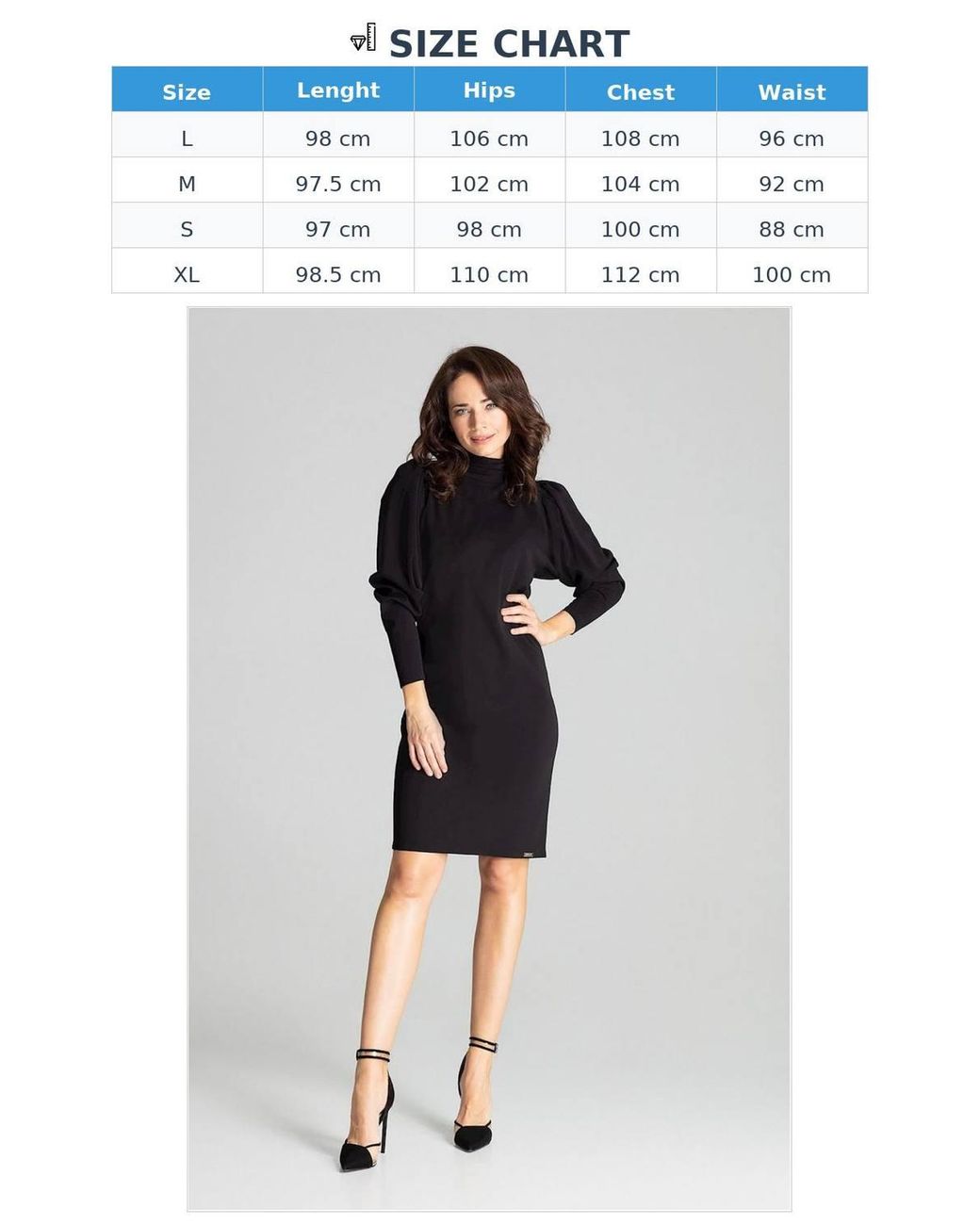 Love Lace Black Fitted Midi Turtleneck Dress With Long Sleeves