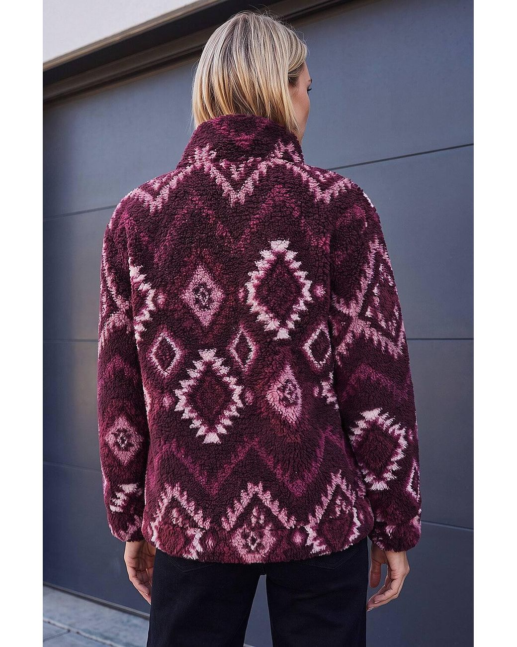 Roman Purple Aztec Zip Fleece Jacket