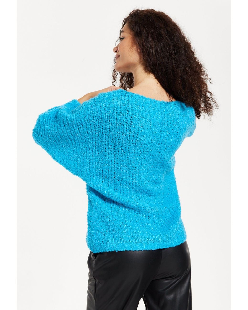 Liquorish Blue Loose Knit Jumper With Metallic Detail