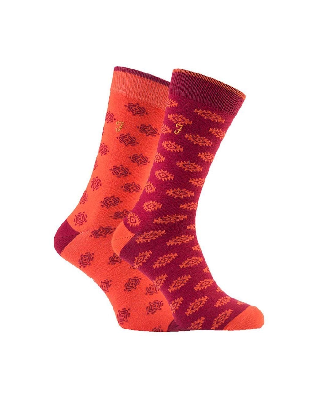Farah Red 2 Pack Retro Cotton Rich Luxury Formal Dress Socks for men