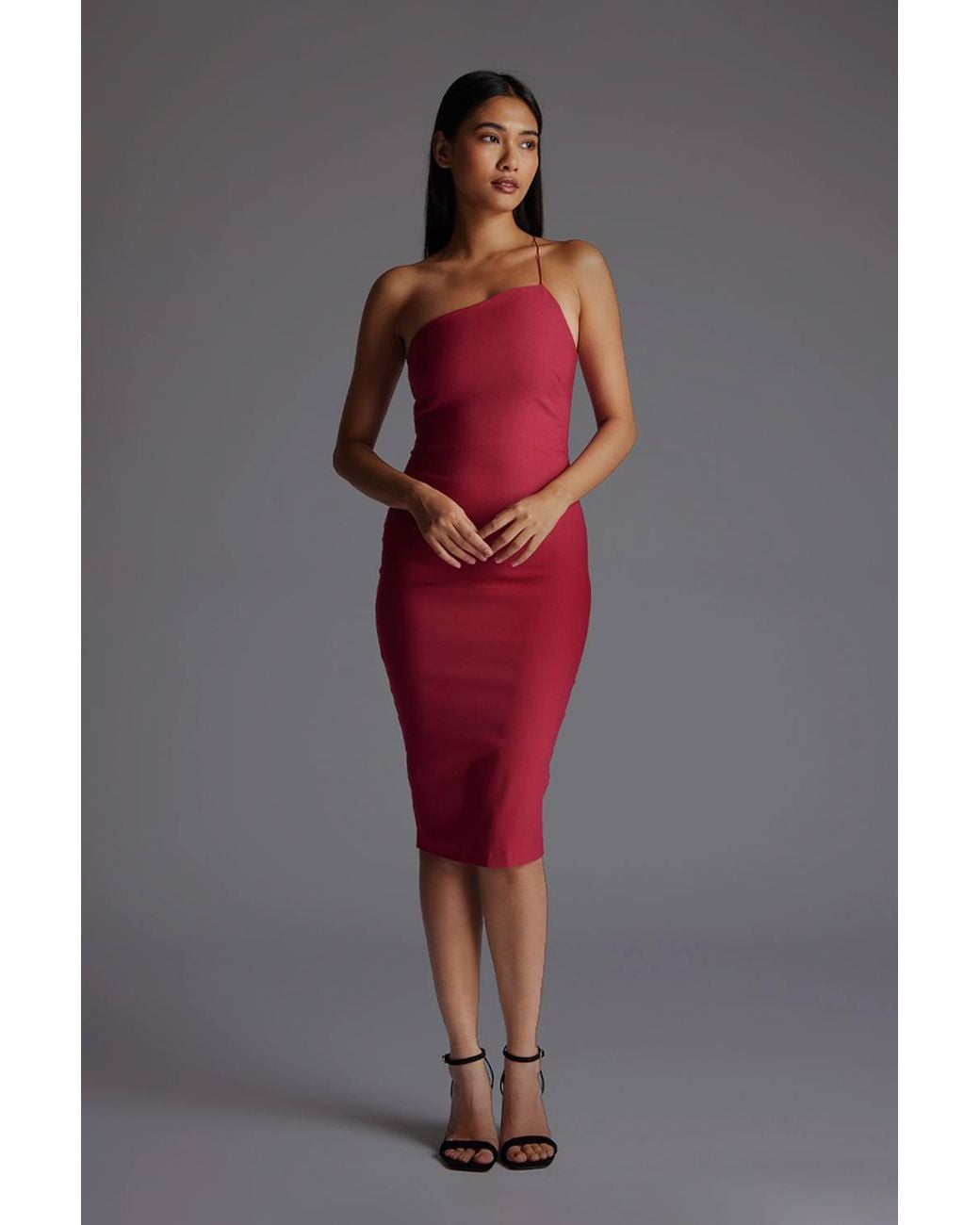 Vesper Gray One Shoulder Midi Dress