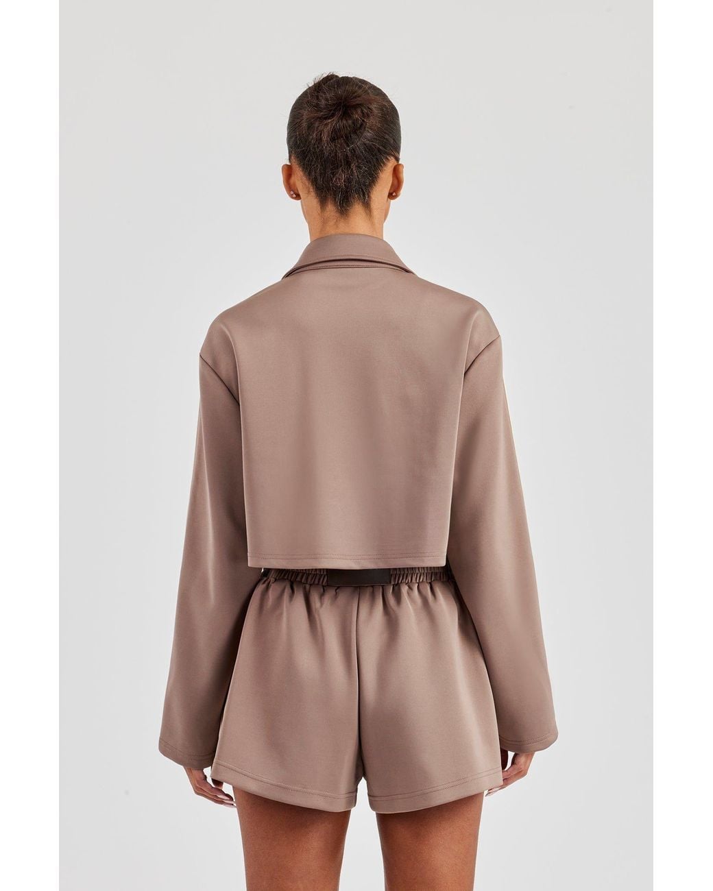 CERNUCCI Brown Taping Cropped Harrington Jacket