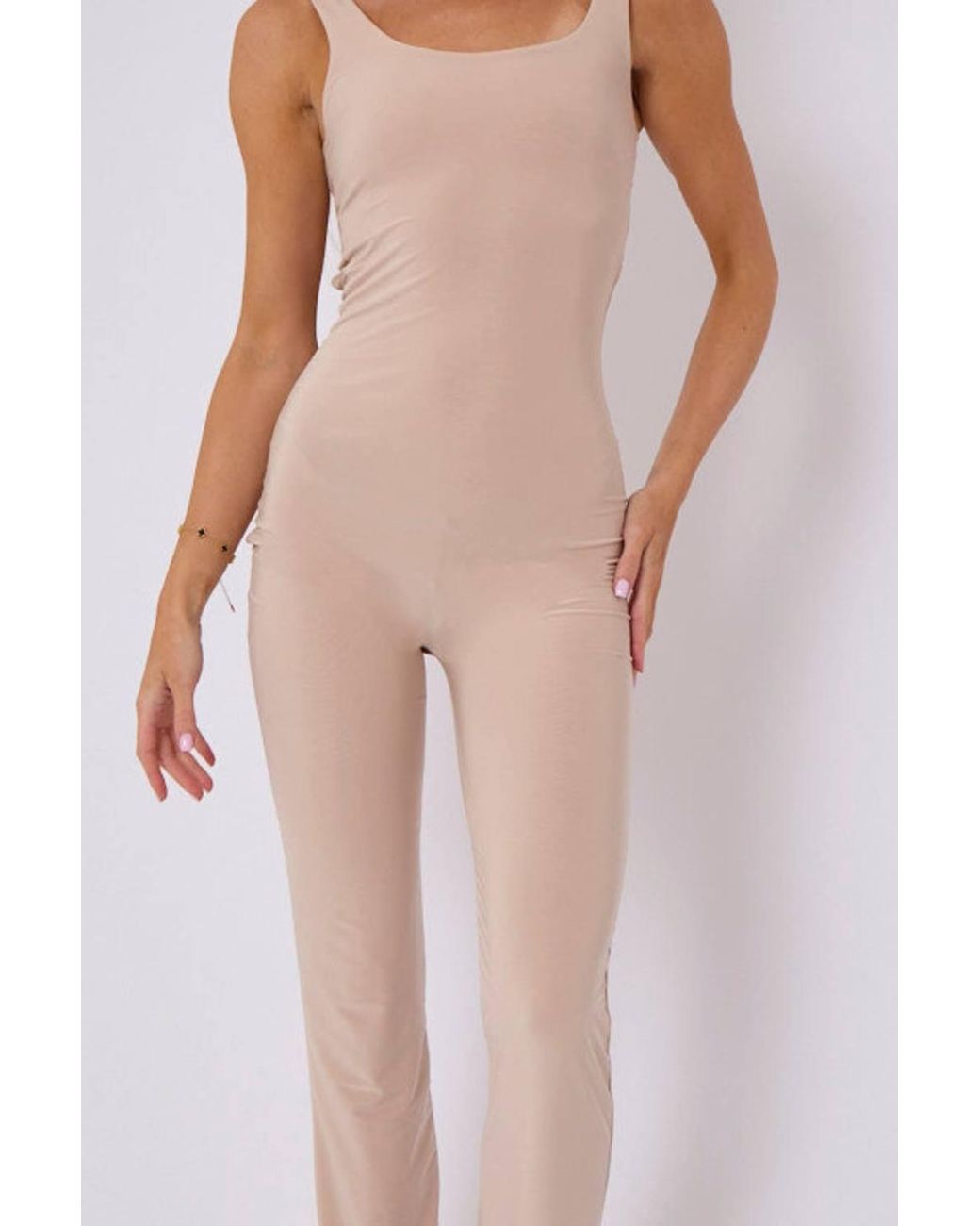 Stylewise Natural Open Back Slinky Jumpsuit