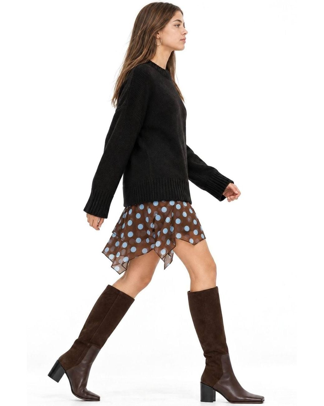 MixRay Black Oversized Ribbed Knit Sweater With Crew Neck