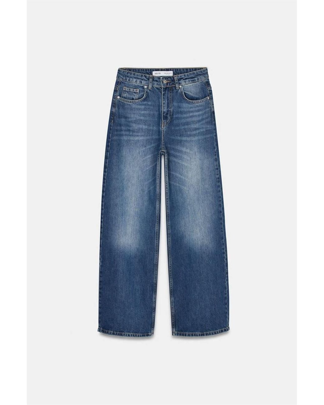 Dilvin Blue High-Waist Wide-Leg Cotton Denim Jeans