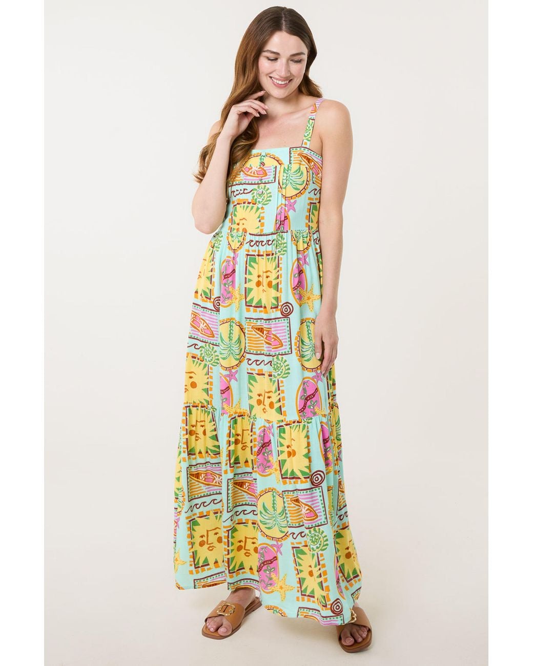 Blue Vanilla Multicolor Multi Sleeveless Square Maxi Dress