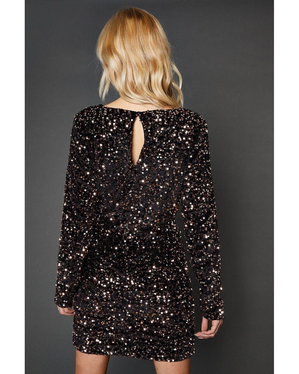Dorothy Perkins Black Ruched Velvet Sequin Mini Dress