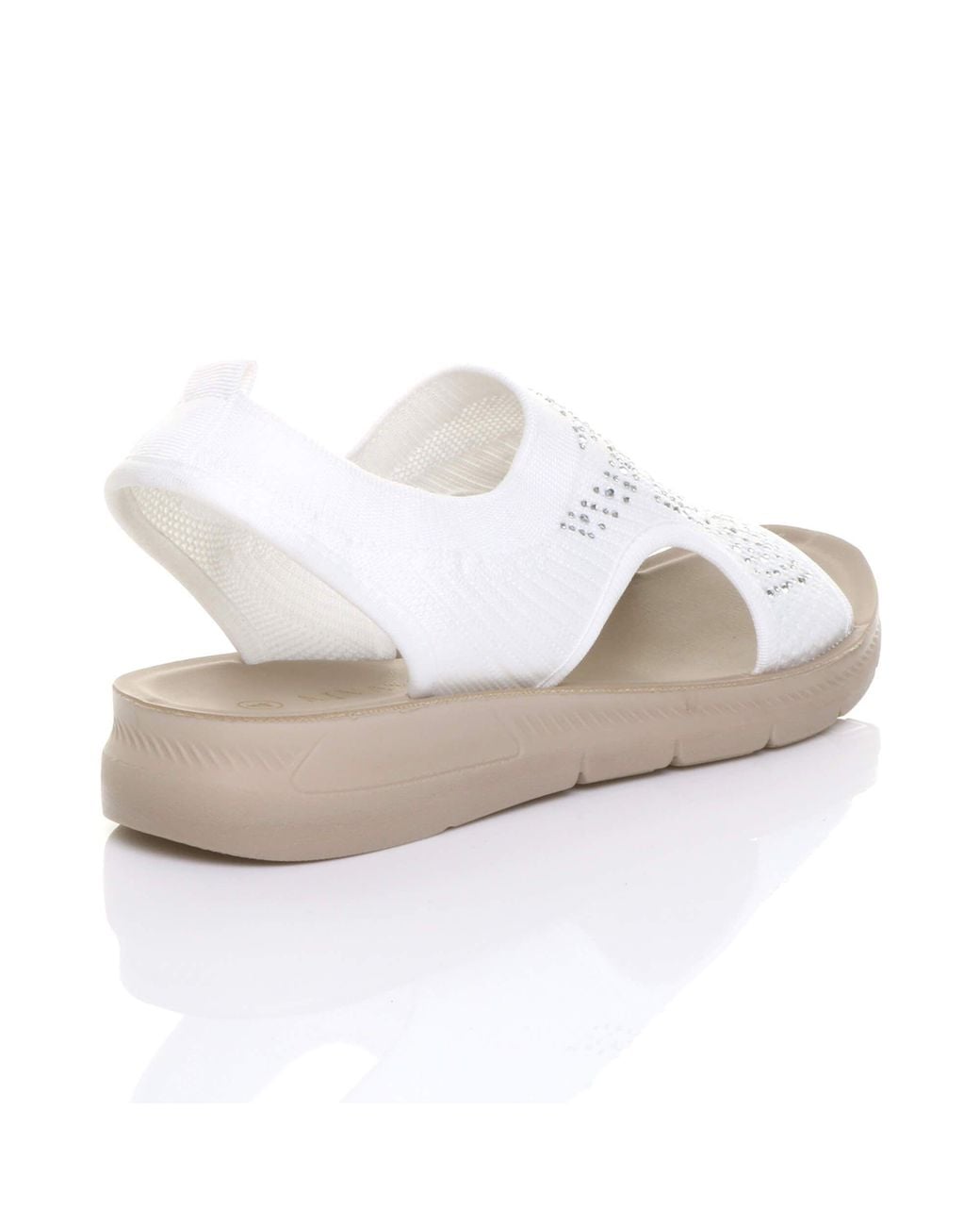 AJVANI White Low Wedge Heel Slingback Diamante Summer Holiday Comfort Sandals