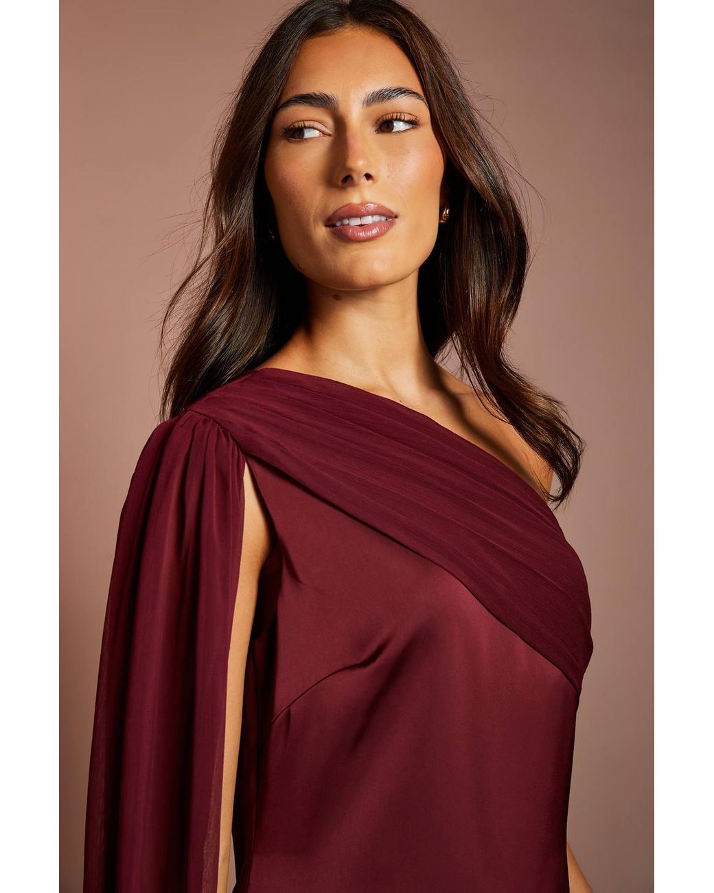 Coast Red Shoulder Chiffon Drape Maxi Dress