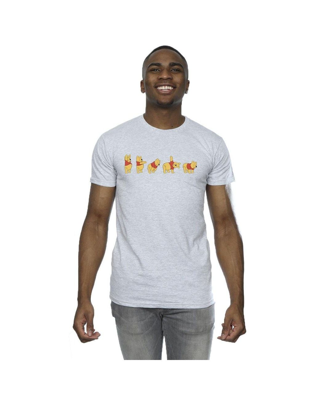 Disney White Winnie The Pooh Stretching T-Shirt for men
