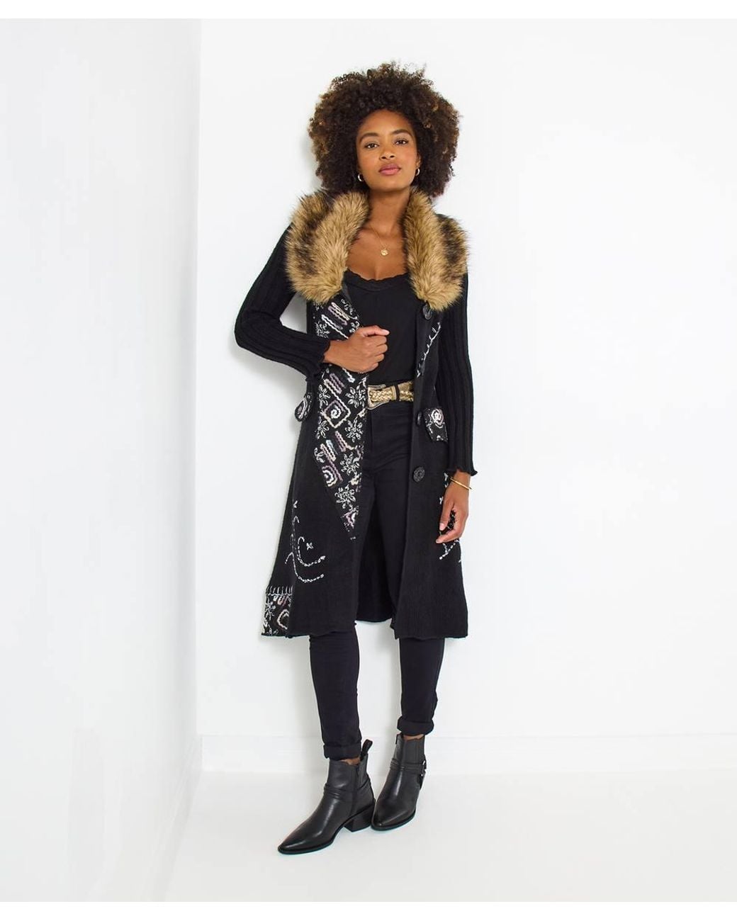 Joe Browns Blue Faux Fur Collar Cardigan