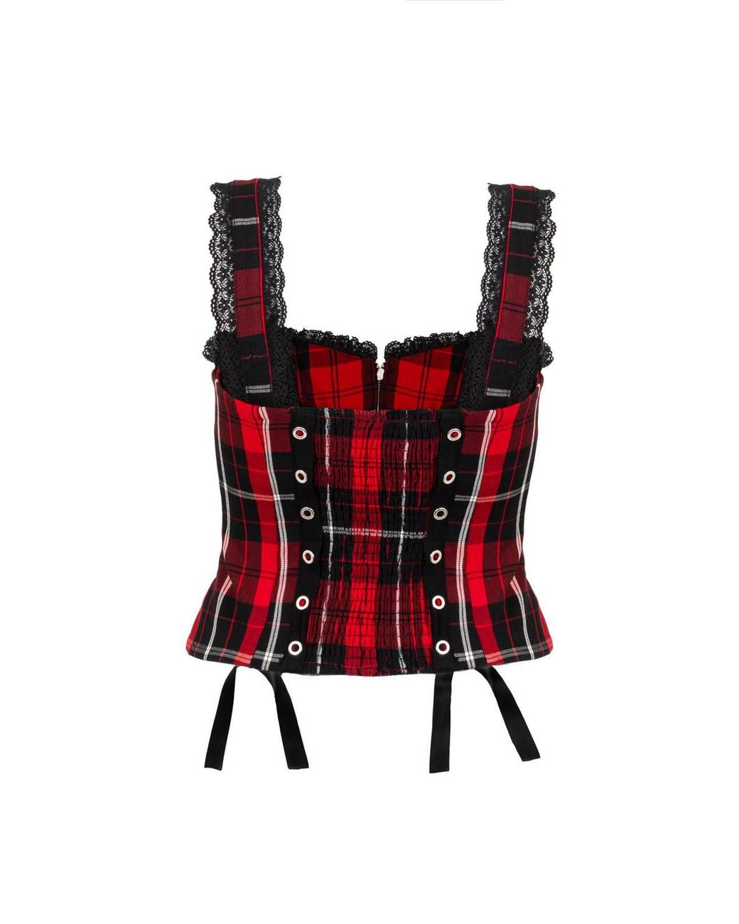 Hell Bunny Red Quinzel Tartan Lace Up Sweetheart Corset Style Top