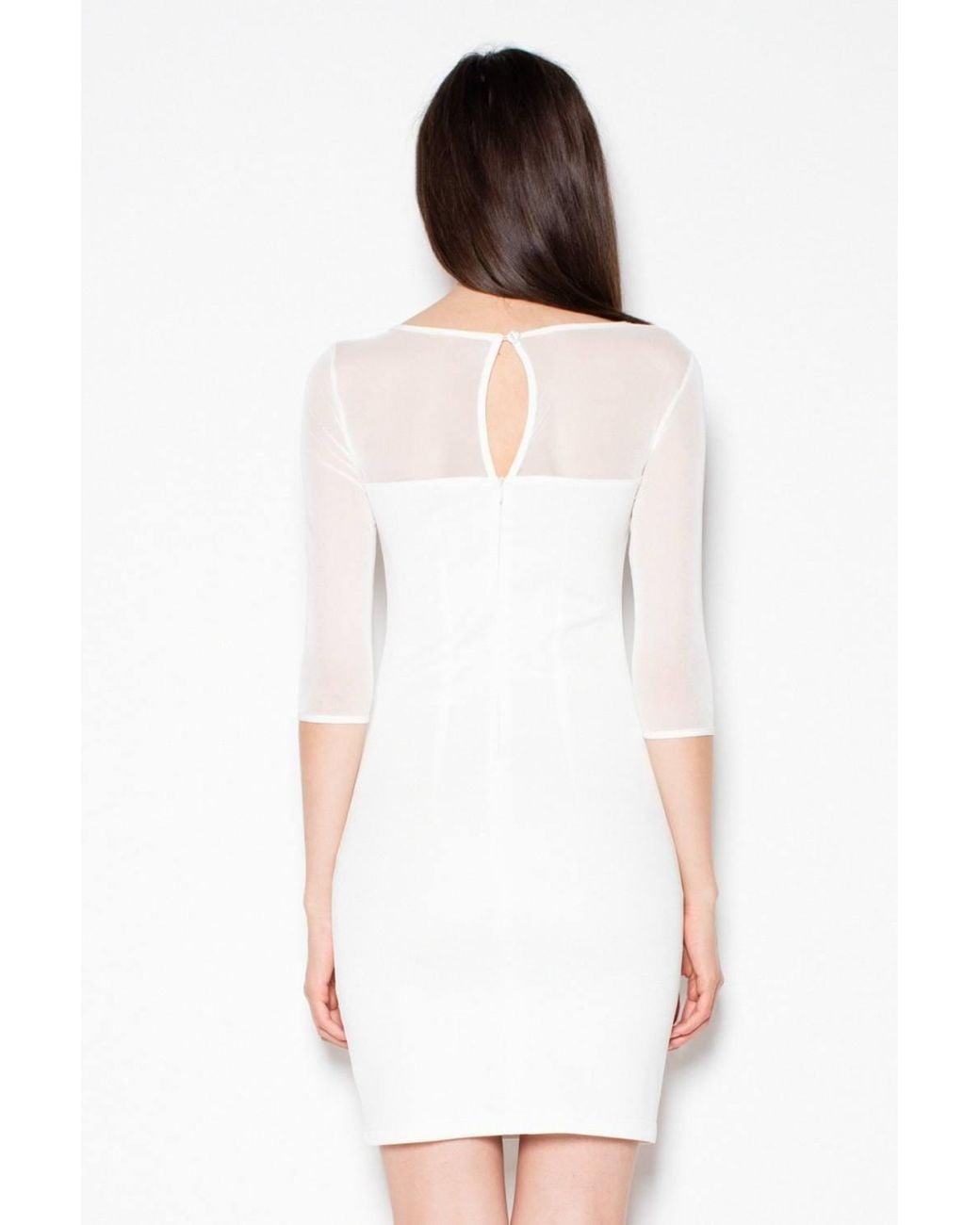 Love Lace White Evening Dress Sheer Top Back Slit Button
