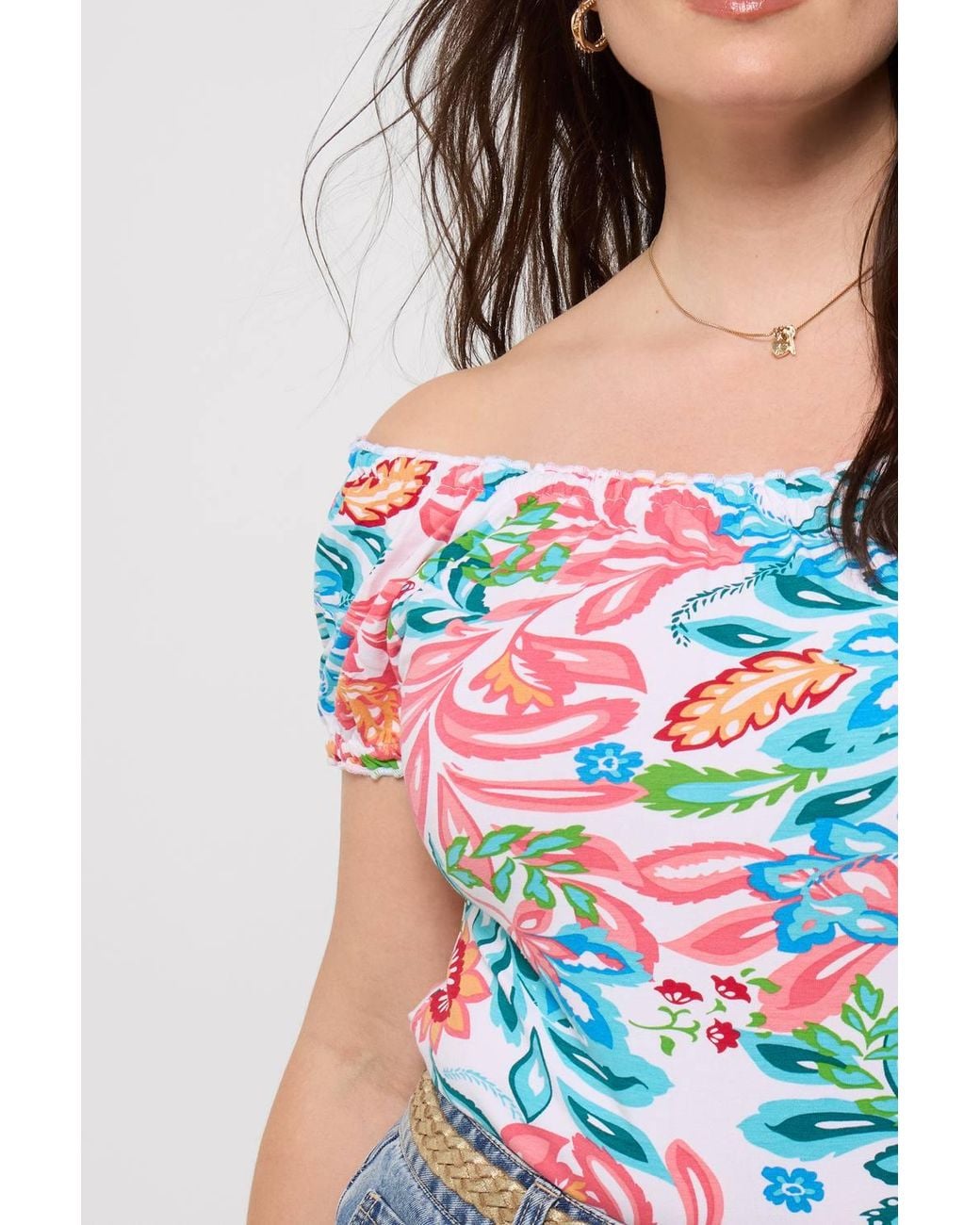 Joe Browns Blue Boho Floral Print Jersey Top With Elasticated Neckline
