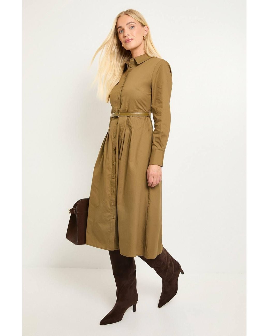 Wallis Natural Petite Cotton Belted Shirt Dress